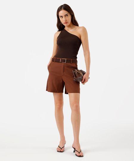 bermuda feminina de alfaiataria com linho marrom 40