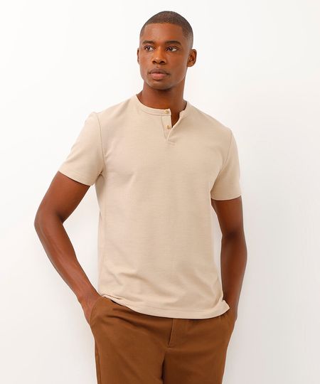 camiseta de algodão texturizada manga curta kaki P