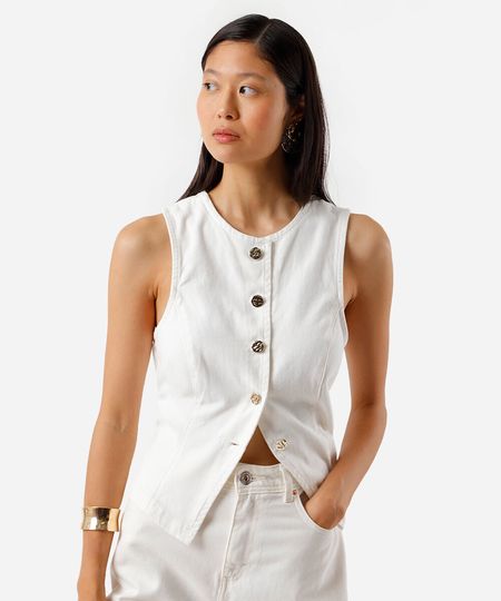 colete feminino de sarja com recorte off white G colete feminino de sarja com recorte off white G