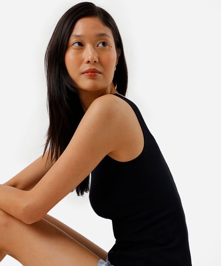 regata de pijama feminina avulsa canelada preta PP