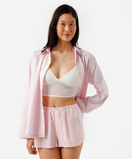 short de pijama feminino avulso em viscose xadrez rosa P