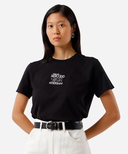 camiseta feminina de algodão estampada preta PP camiseta feminina de algodão estampada preta PP