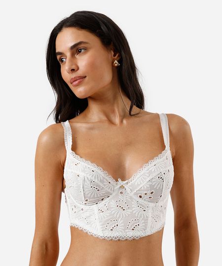 sutiã cropped meia taça feminino de laise off white 40
