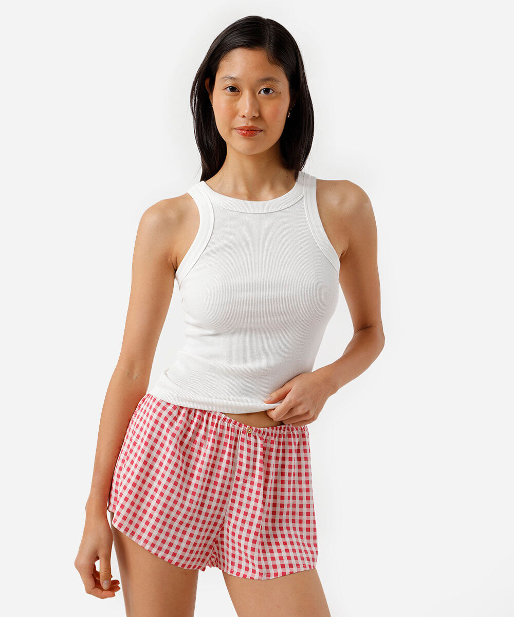 short de pijama feminino avulso em viscose xadrez rosa