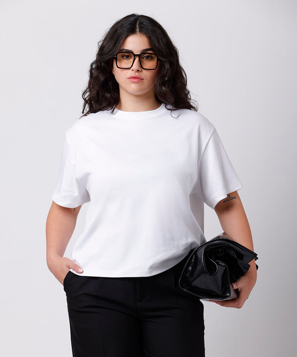 camiseta oversized feminina de algodão peruano interlock mindset plus size branca