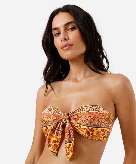 biquíni top meia taça feminino sem alça paisley colorido M biquíni top meia taça feminino sem alça paisley colorido M
