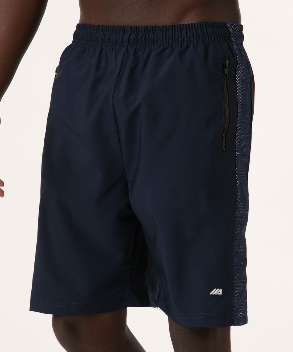 bermuda cós elástico bolso com zíper esportiva ace azul marinho