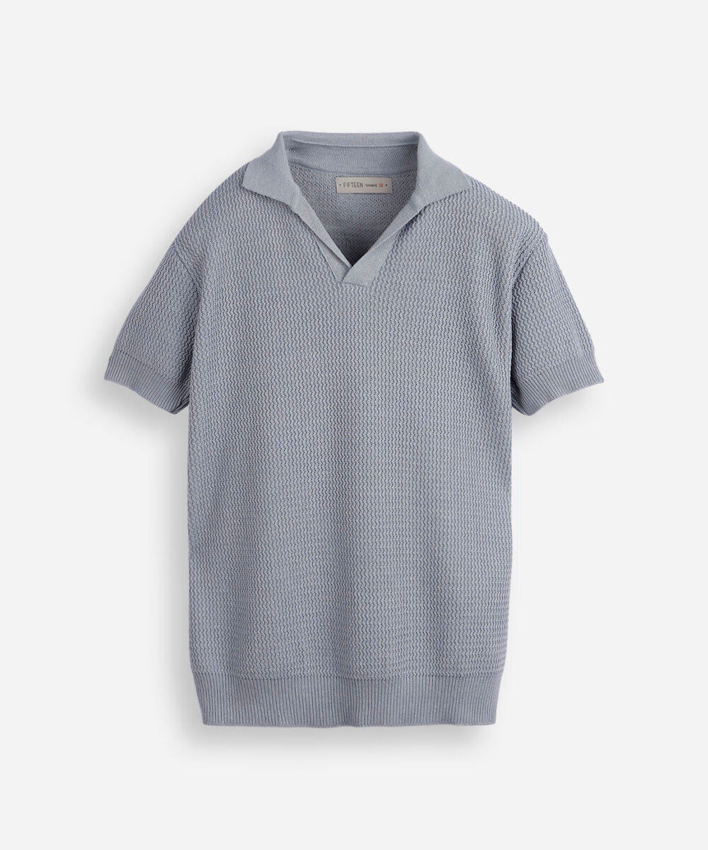polo juvenil de tricot texturizada azul