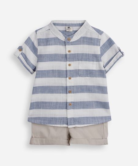 conjunto curto infantil listrado azul 6-9 conjunto curto infantil listrado azul 6-9