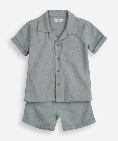 conjunto de algodão infantil curto texturizado verde 1 conjunto de algodão infantil curto texturizado verde 1