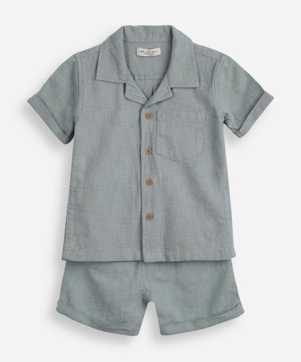 conjunto de algodão infantil curto texturizado verde 2
