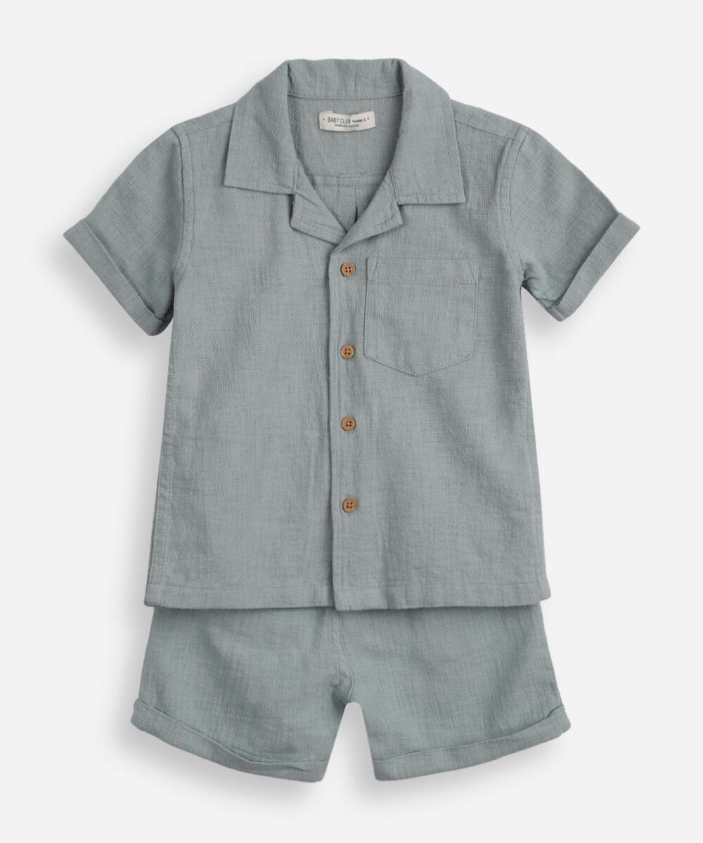 conjunto de algodão infantil curto texturizado verde