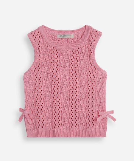 regata infantil de tricot texturizado com lacinhos rosa 10