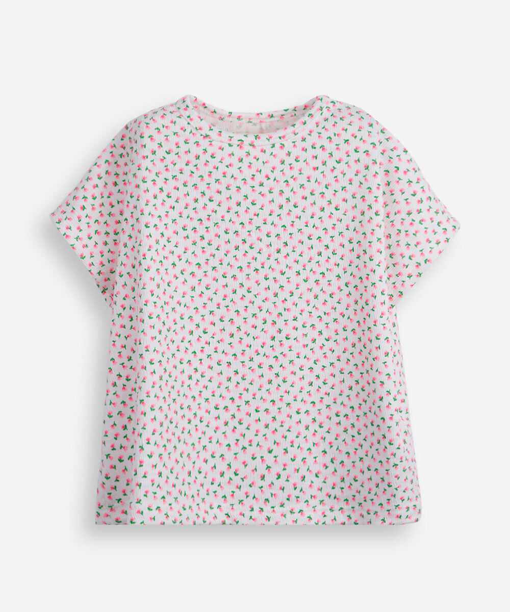 camiseta infantil canelada floral off white
