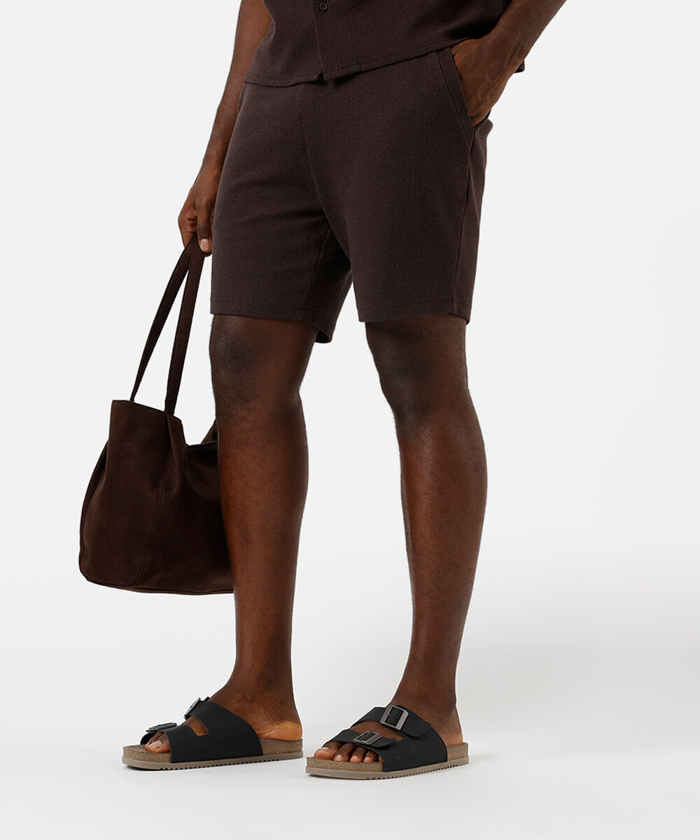 bermuda relaxed masculina de algodão texturizada marrom
