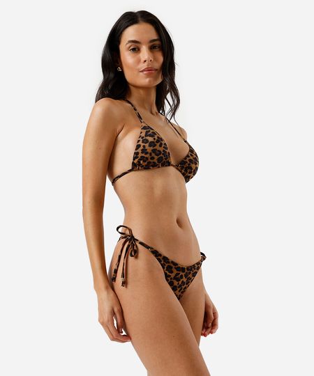 biquíni calcinha fio dental feminino com amarração animal print colorido M