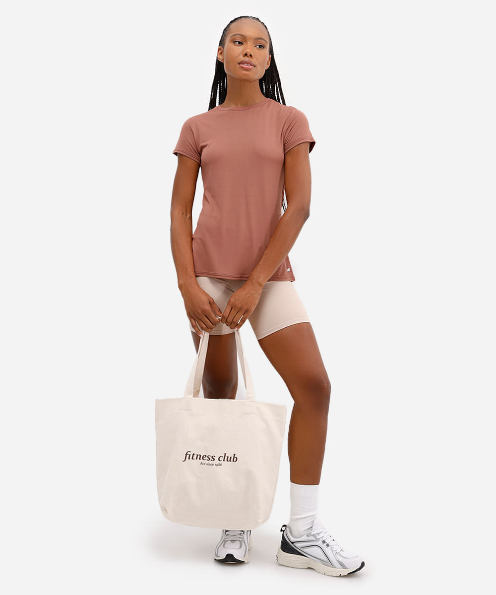 camiseta feminina esportiva ace com recorte manga curta bronze