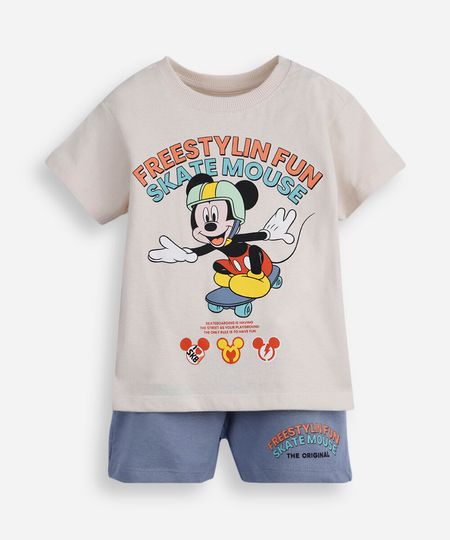 conjunto infantil de algodão mickey bege 2 conjunto infantil de algodão mickey bege 2