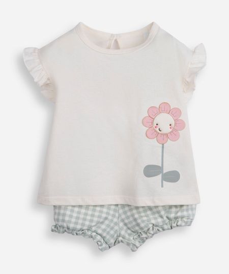 conjunto curto infantil de algodão floral off white 3-6 conjunto curto infantil de algodão floral off white 3-6
