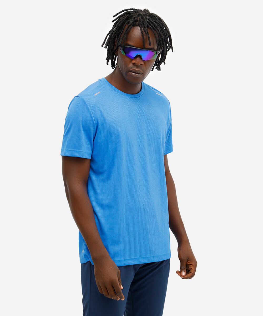 camiseta masculina run esportiva ace texturizada azul