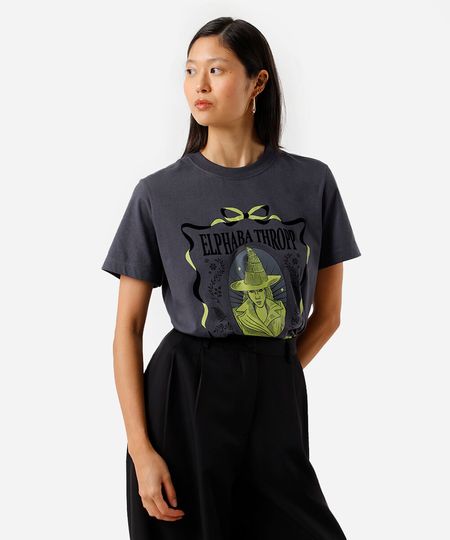 camiseta feminina de algodão elphaba wicked cinza P camiseta feminina de algodão elphaba wicked cinza P