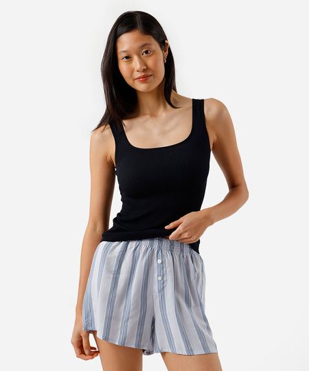 short feminino de pijama em viscose listrado azul M short feminino de pijama em viscose listrado azul M