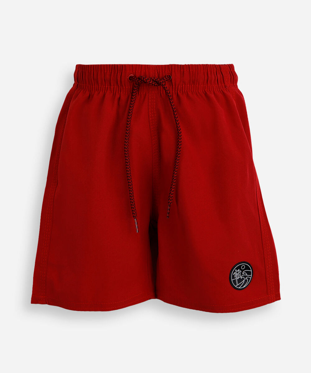 short boardshort infantil cós com elástico e cordão vermelho