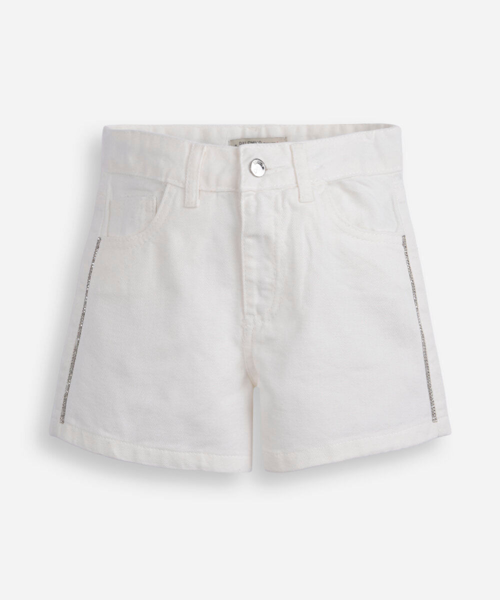 short mom infantil de sarja com brilhos off white