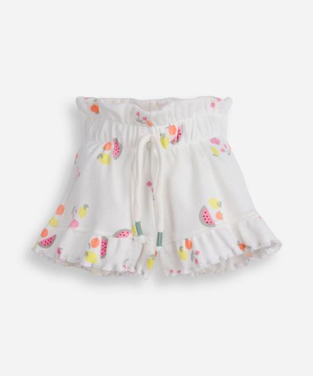 short clochard infantil de algodão com babados estampado off white 2 short clochard infantil de algodão com babados estampado off white 2