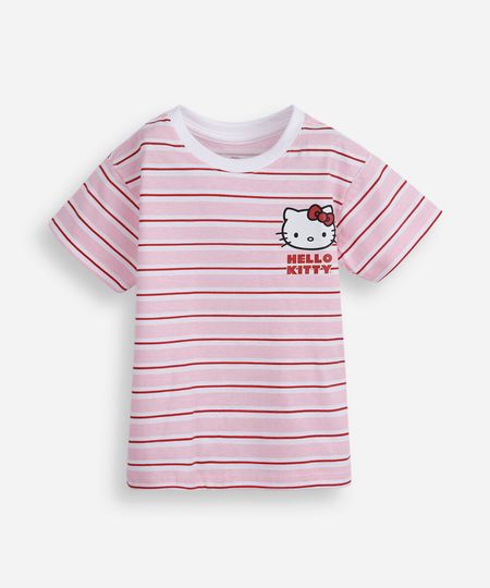 camiseta infantil de algodão hello kitty listrada rosa 3