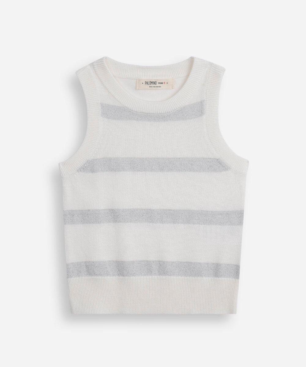 regata infantil de tricot com lurex listrada off white