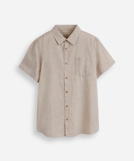 camisa juvenil de algodão com bolso texturizada bege 10