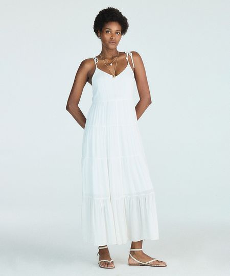 vestido midi com lurex listrado off white PP vestido midi com lurex listrado off white PP