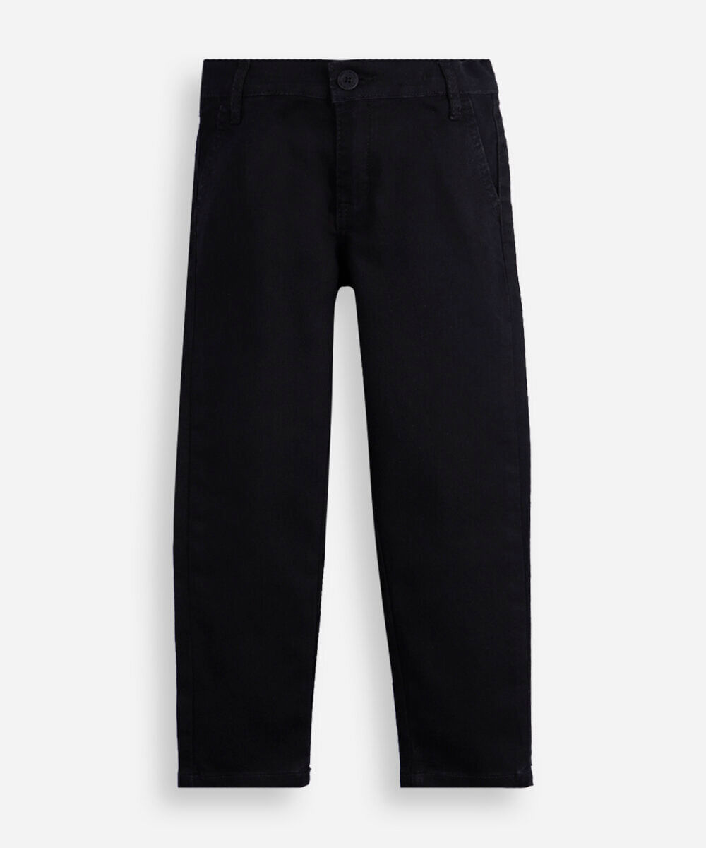 calça slim chino infantil de sarja preta