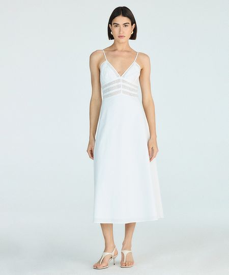 vestido midi de algodão com renda floral off white PP vestido midi de algodão com renda floral off white PP