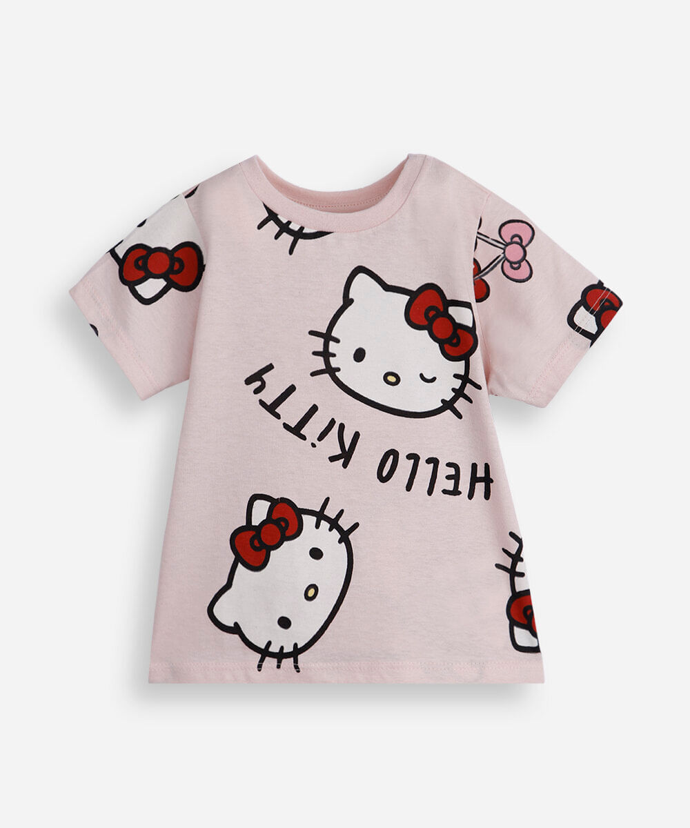 camiseta infantil de algodão hello kitty rosa
