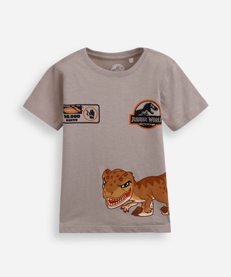 camiseta infantil de algodão jurassic world bege 2