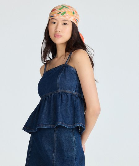 bata feminina jeans decote quadrado azul M