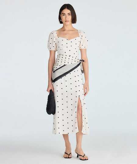 vestido longo feminino de viscose poá bege PP vestido longo feminino de viscose poá bege PP