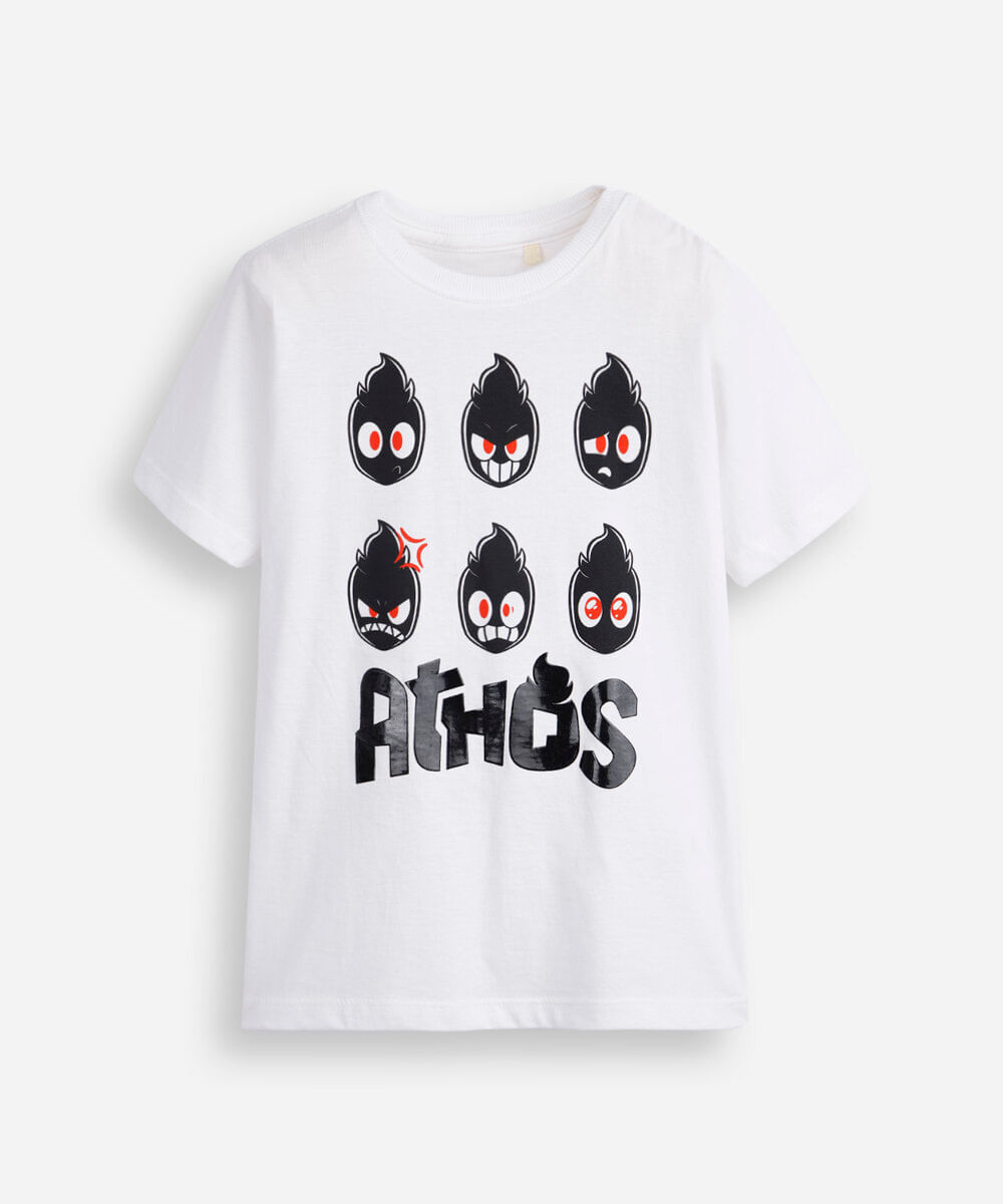 camiseta infantil de algodão manga curta athos off white