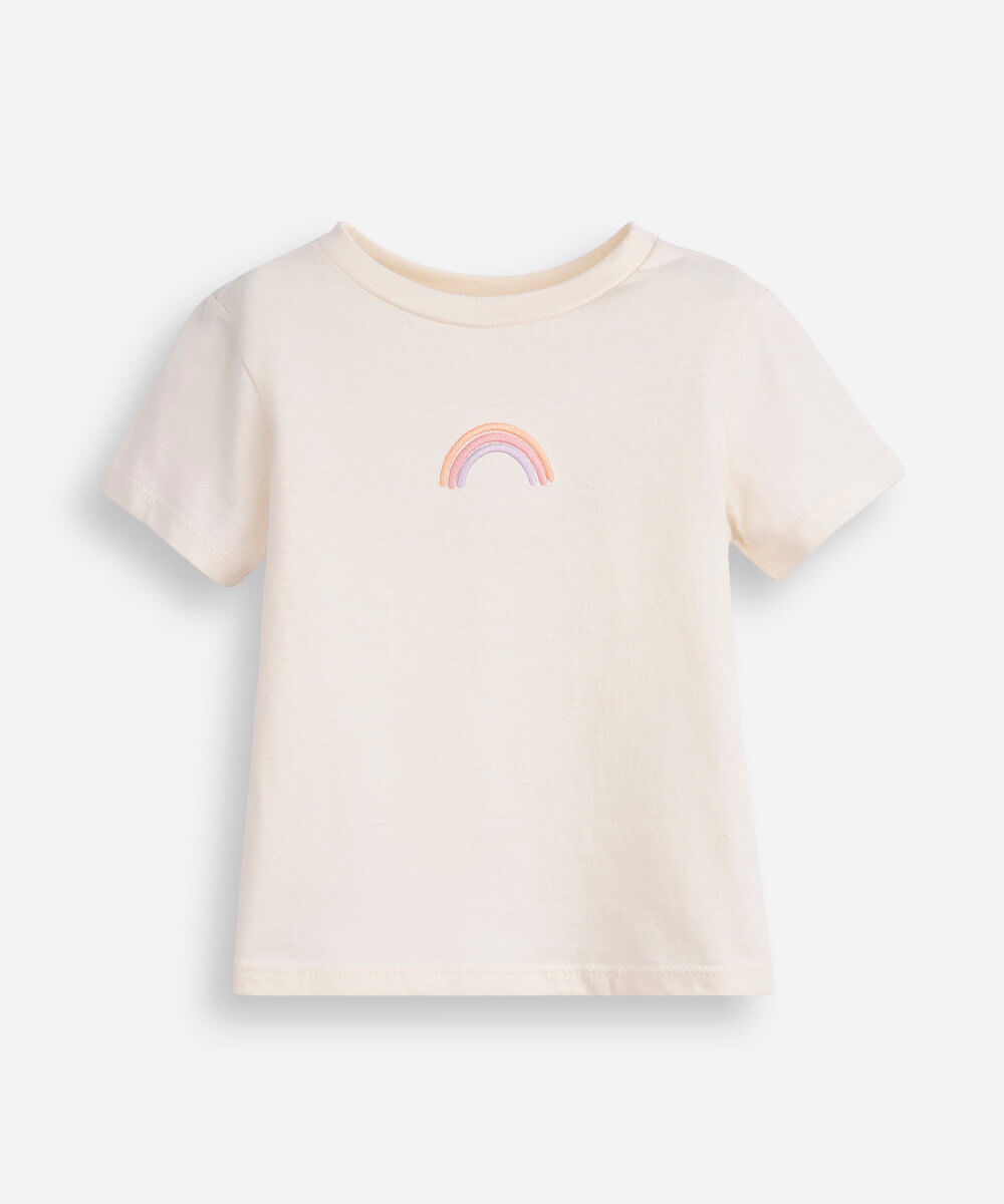 camiseta infantil de algodão arco íris bege