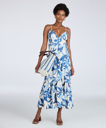 vestido longo feminino de laise floral off white PP vestido longo feminino de laise floral off white PP