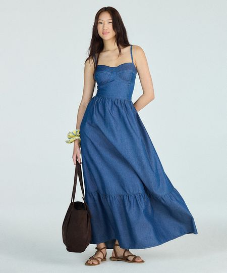 vestido corset feminino jeans azul M