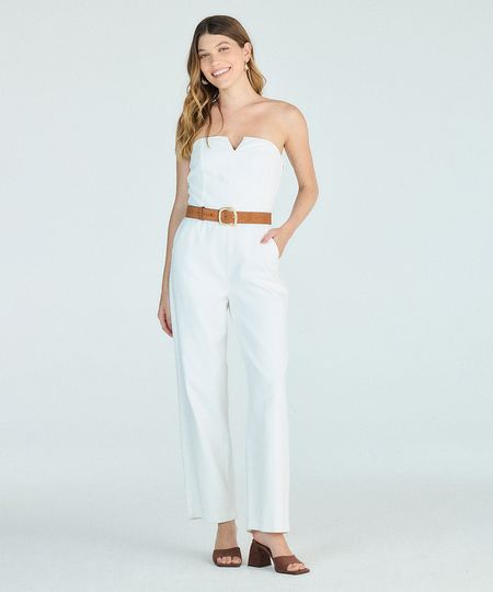 macacão longo feminino sem alça off white M