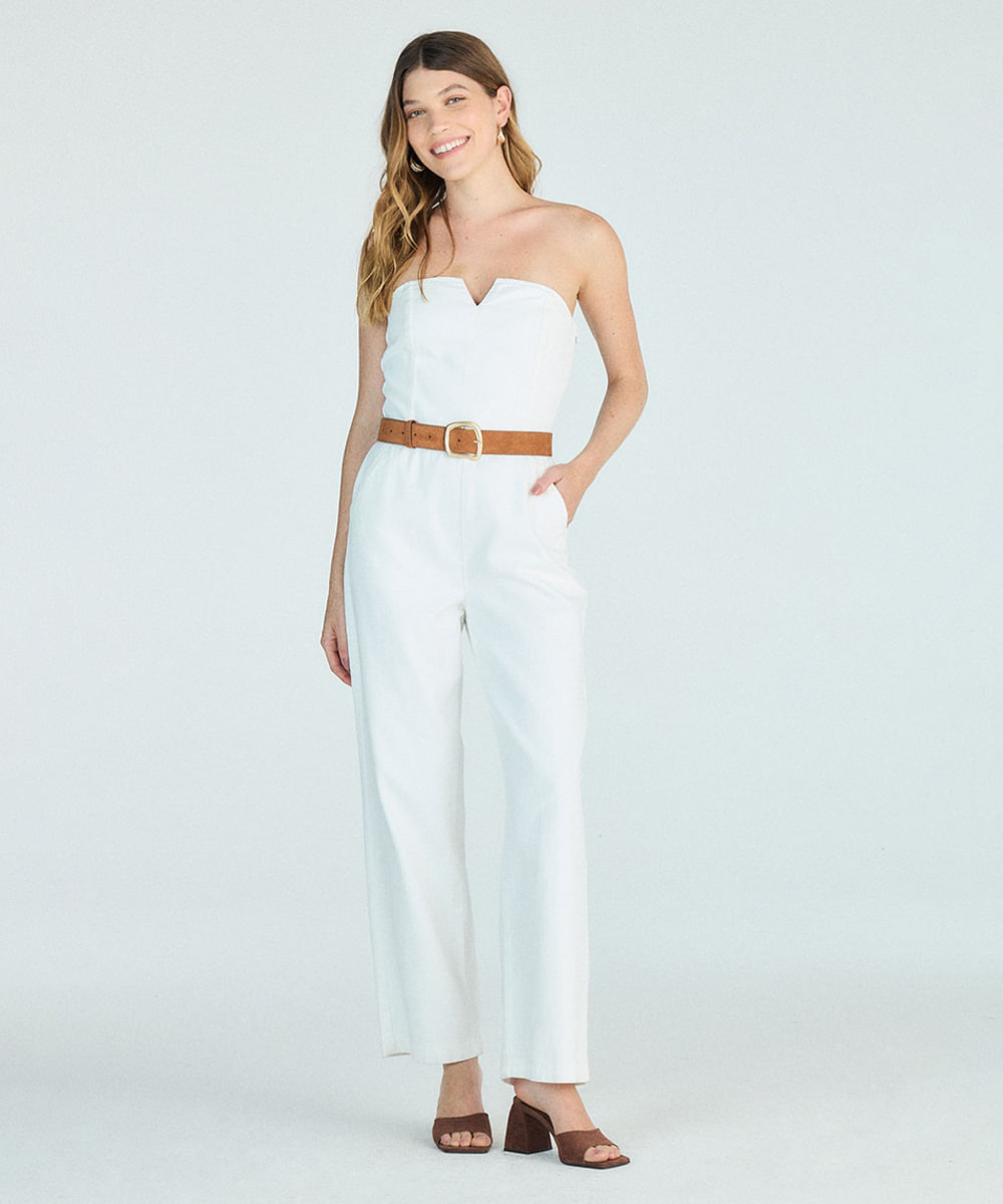 macacão longo feminino sem alça off white