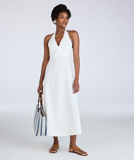 vestido midi de sarja frente única off white M