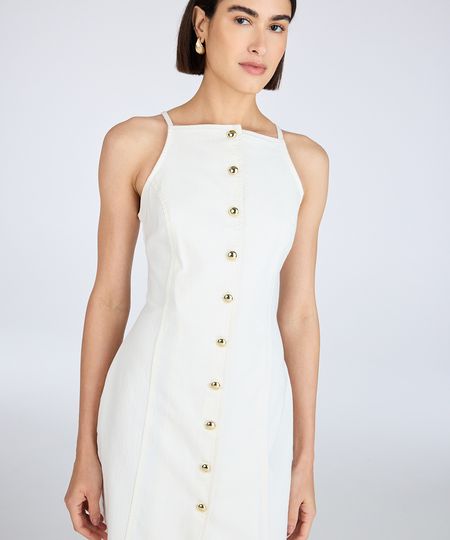 vestido midi feminino jeans com botão off white PP