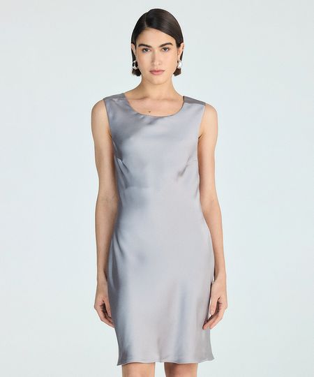 vestido curto feminino acetinado com amarração cinza M