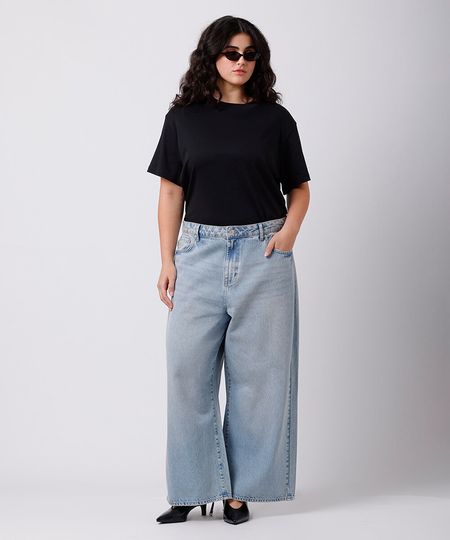 calça reta feminina jeans mindset plus size azul 52