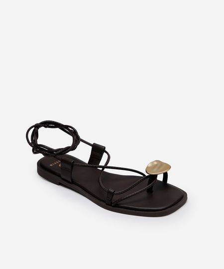 rasteirinha bico quadrado com amarração mindset marrom 34 rasteirinha bico quadrado com amarração mindset marrom 34